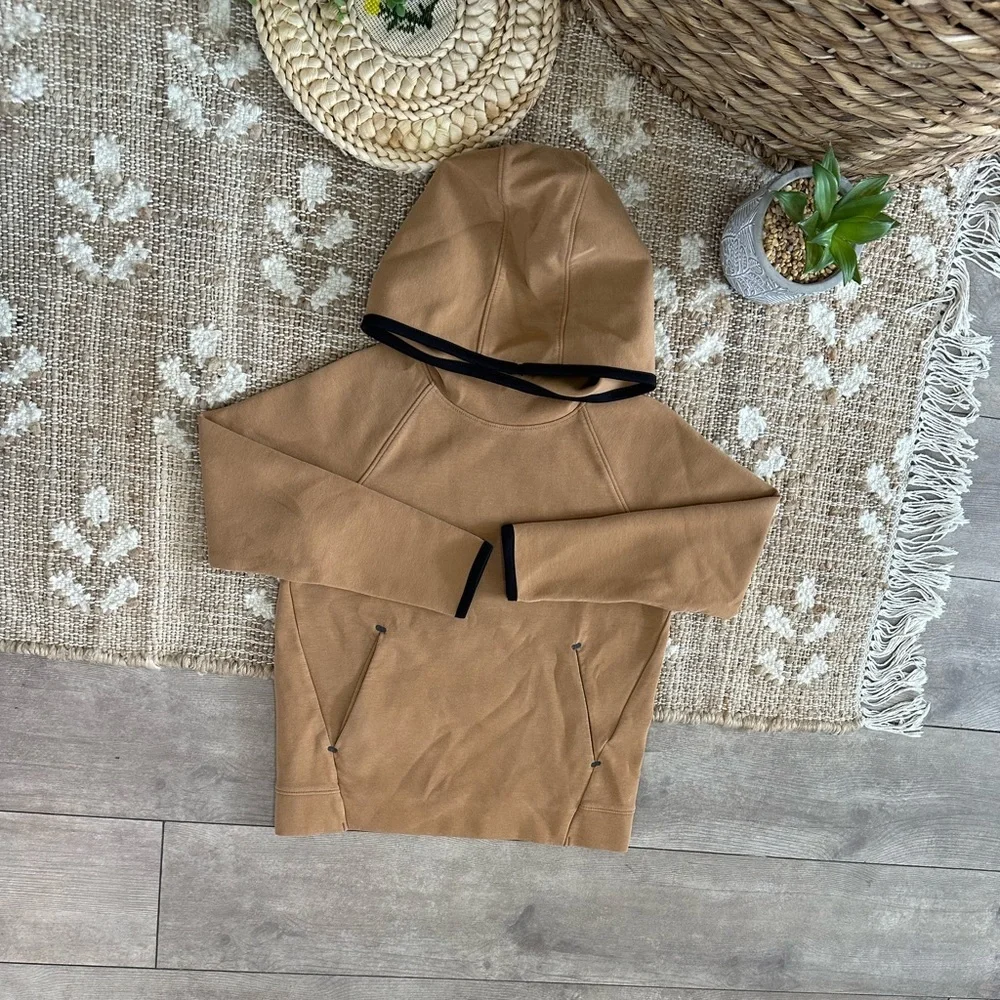 Old Navy Boy’s Active Dynamic Fleece Tan Hoodie Sweatshirt with Black Trim